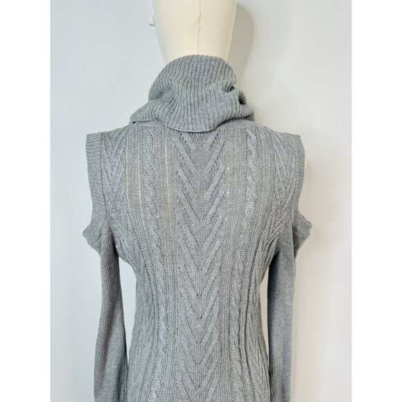 NWOT Bellini Gray L Cold Shoulder Knit Tunic Sweater Dress Turtleneck - Picture 6 of 14